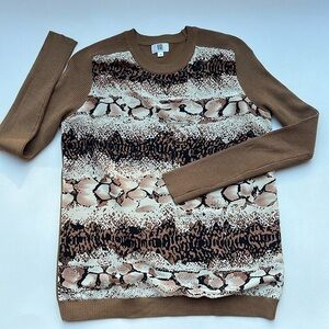YAL snake python print quirky eclectic sweater ribbed sleeves stretch medium